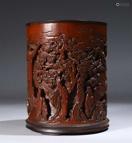 Qing Dynasty bamboo carving character pen holder