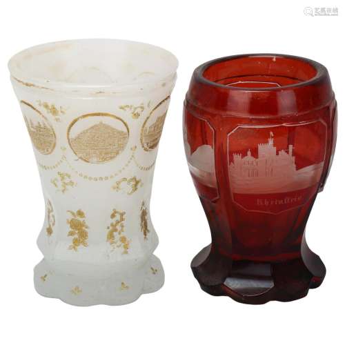2 pieces of Bohemian glass, comprising a ruby overlay goblet...