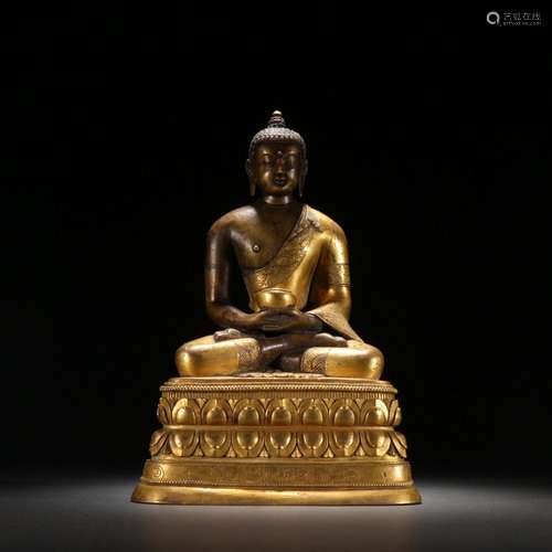 Qing Dynasty Bronze Gilded Mongolian Buddha Statue