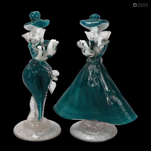 Pair of Murano glass standing figures, height 28cm