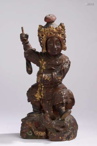 CHINE - XIXe siècle.<br />
Statuette de guerrier debout sur ...