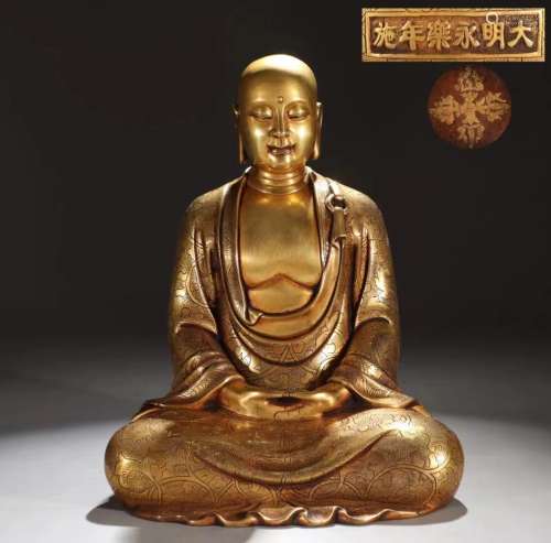 明 精铸铜胎鎏金地藏王坐像