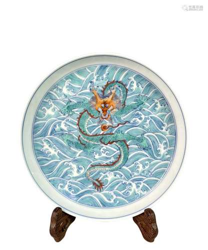 Blue and white bucket color painting sea water dragon patter...