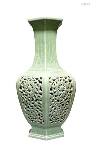 Bean Green Glazed Banana Leaf Consecrated Hollow Hexagonal V...