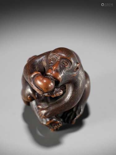 MASANAO: A FINE WOOD NETSUKE OF TWO MONKEYS