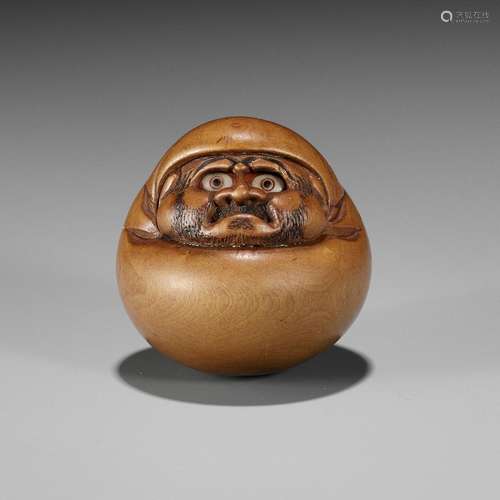 【†】 MINKO: A WOOD TRICK NETSUKE OF A DARUMA DOLL