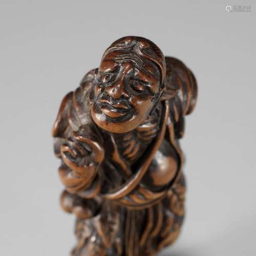 SHUGETSU I: A SUPERB WOOD NETSUKE OF TEKKAI SENNIN Lot 191 -...