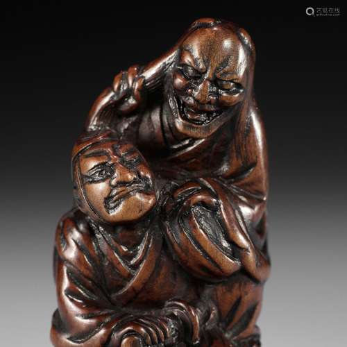 【†】 HOSHINSAI: A FINE EDO SCHOOL WOOD NETSUKE OF OMORI HIKOS...