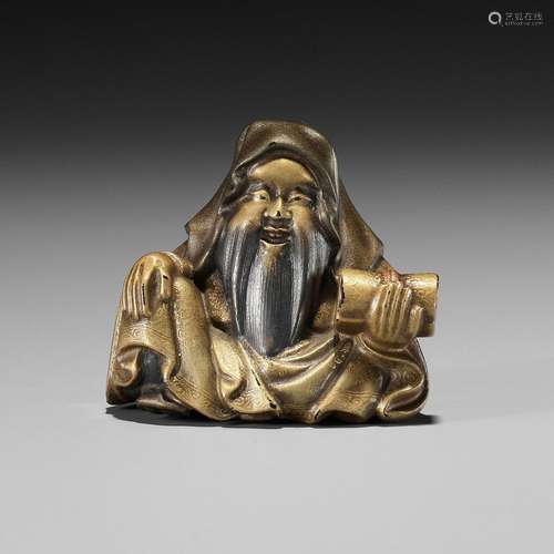 RYOMIN: A RARE AND FINE LACQUER NETSUKE OF JUROJIN