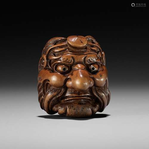 HIDARI ISSAN: A RARE WOOD MASK NETSUKE OF SOJOBO, THE TENGU ...