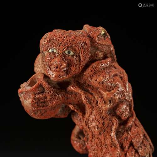 AN EXCEPTIONALLY RARE AND LARGE SOLID CORAL NETSUKE OF GAMA ...