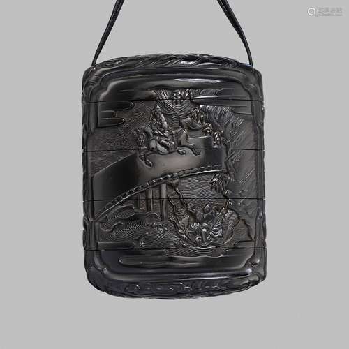 ZONSEI: A FINE TSUIKOKU (CARVED BLACK LACQUER) FOUR-CASE INR...