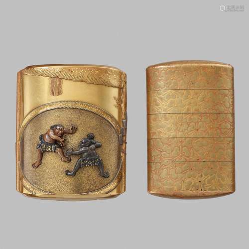 A RARE METAL-INLAID GOLD-LACQUER FOUR CASE SAYA (SHEATH) INR...