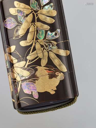 SHIOMI MASANARI: A FINE INLAID BLACK LACQUER FOUR-CASE INRO ...