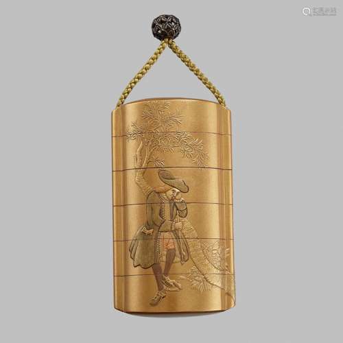 KAJIKAWA: A VERY RARE GOLD LACQUER FIVE-CASE INRO DEPICTING ...