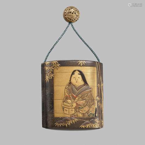 YOYUSAI: AN EXQUISITE SMALL LACQUER FOUR-CASE INRO DEPICTING...