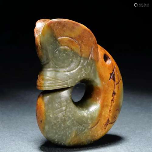 A Chinese Carved Celadon Jade Pig-Dragon