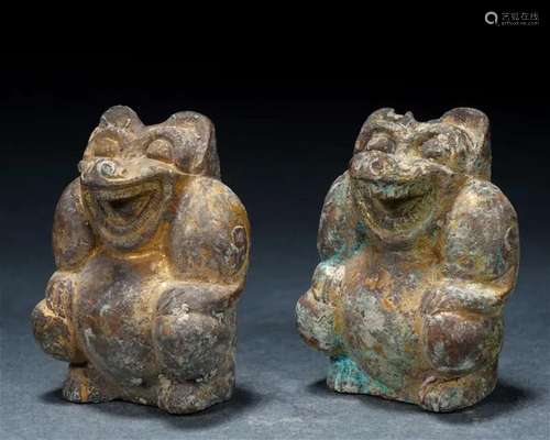 Pair Chinese Bronze-gilt Bears