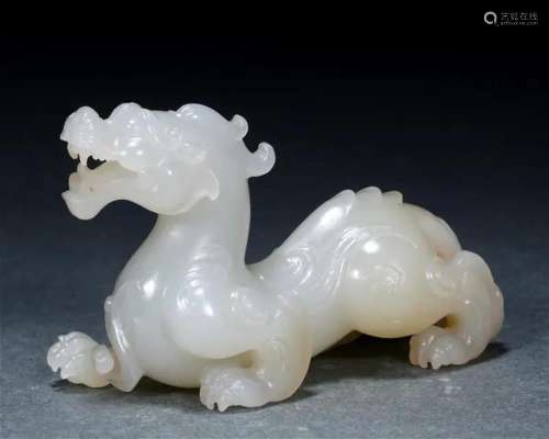 A Chinese Fine Carved White Jade Beast Pixiu