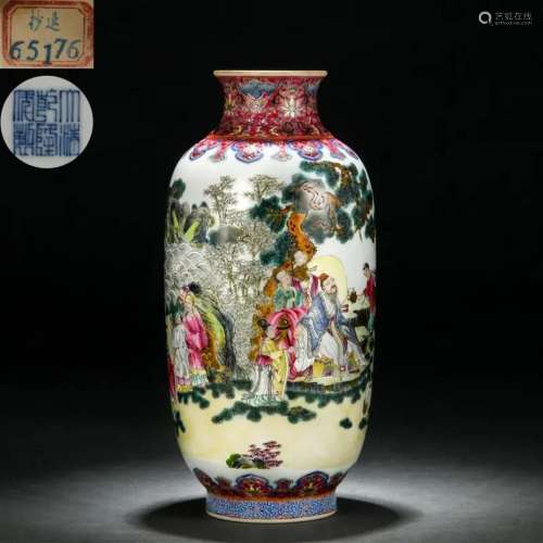 A Chinese Famille Rose Immortals Lantern Vase