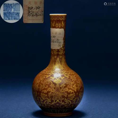 A Chinese Brown Glaze and Gilt Vase