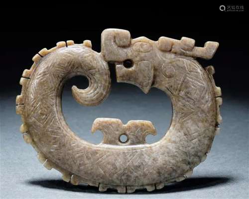 A Chinese Archaistic Carved Jade Dragon