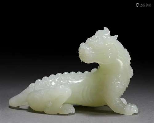 A Chinese Carved White Jade Mythical Beast