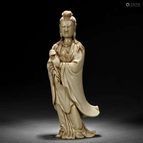 A Chinese Carved Soapstone Standing Guanyin