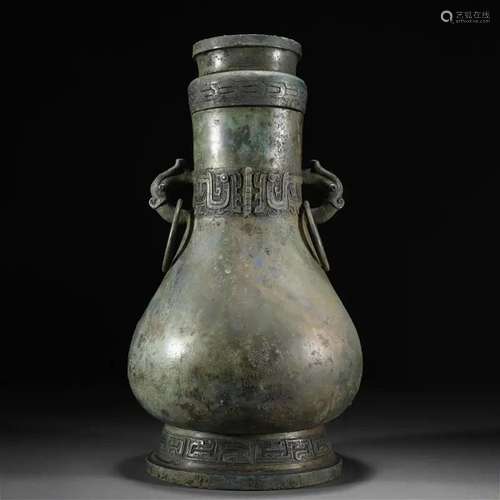 A Chinese Bronze Wine Vessel Hu