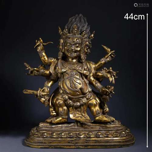 A Tibetan Bronze-gilt Mahakala