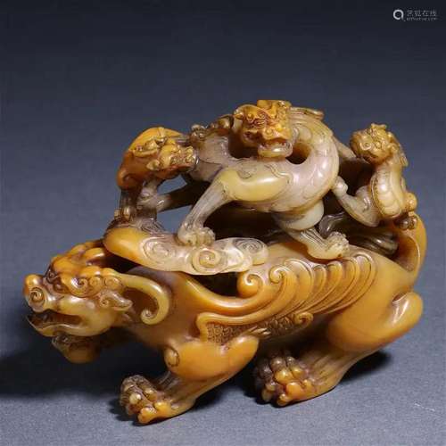 A Chinese Carved Soapstone Mythical Beast Incense Burner