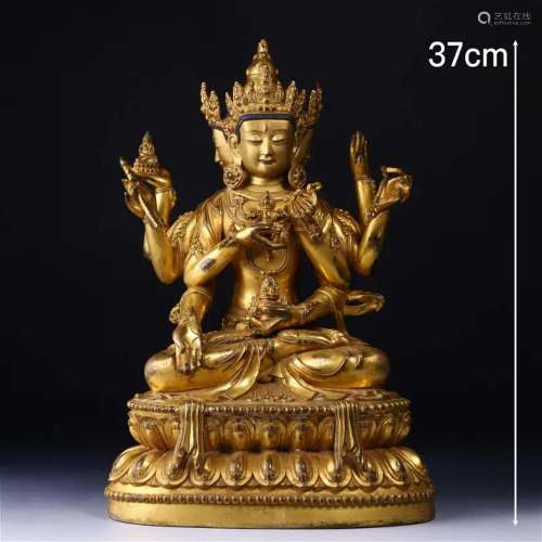 A Tibetan Bronze-gilt Vajrasattva