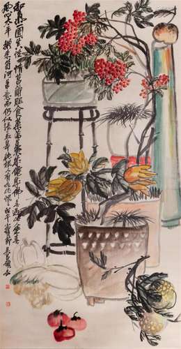 A Chinese Scroll Painting By Wu Changshuo