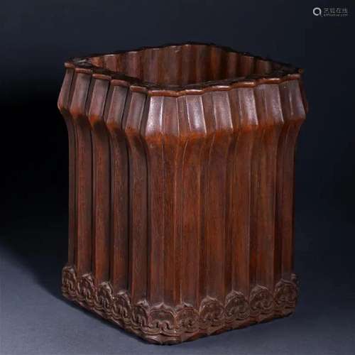 A Chinese Carved Rosewood Brushpot