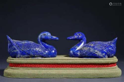 Matched Pair Chinese Carved Lapis Ducks