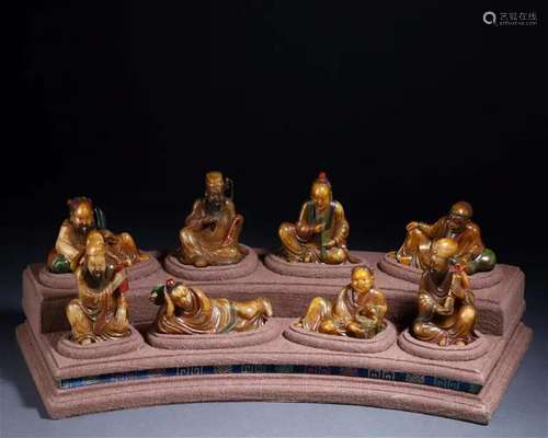 A Collection of Eight Chinese Carved Soapstone Luohan