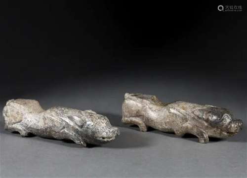 Pair Chinese Carved Jade Pigs