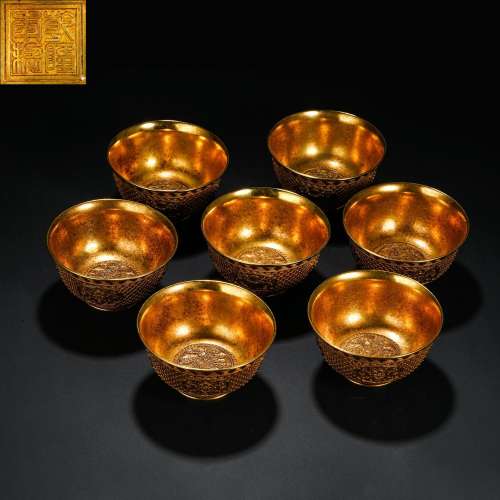 A GROUP OF GILT BRONZE CUPS, QIANLONG PERIOD, QING DYNASTY, ...