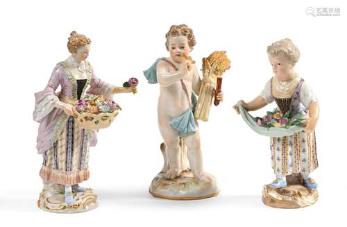 MEISSEN<br />
Marchandes de fleurs et putto à la gerbe de bl...