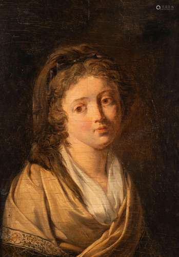 Ecole FRANCAISE vers 1790<br />
Portrait de femme au châle j...