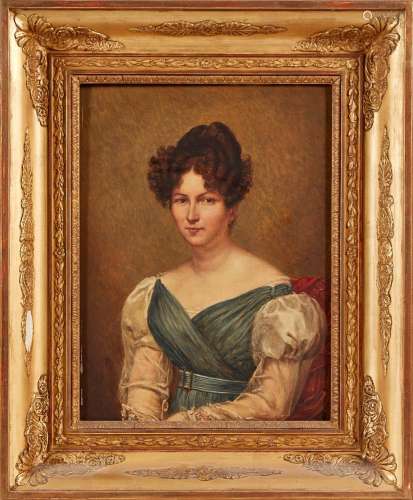Ecole FRANCAISE vers 1830<br />
Portrait de jeune femme à la...
