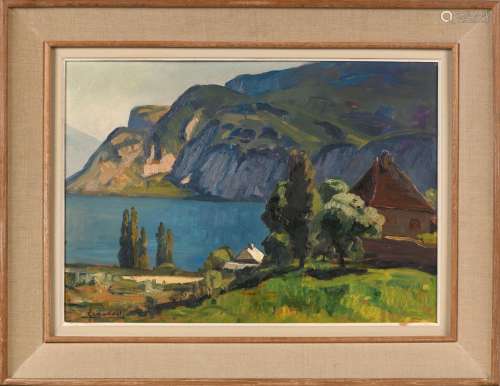 Jean COMMUNAL (1911-1982)<br />
Le lac du Bourget à Grésine<...