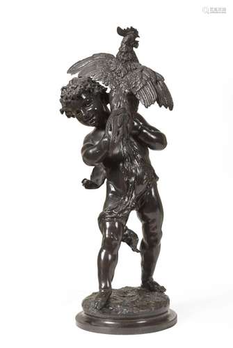 Emile LAPORTE (1858–1907)<br />
Enfant au coq<br />
Sculptur...