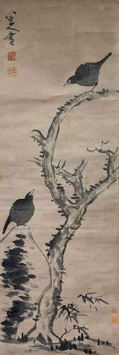 Bada Shanren with dead wood and double sparrows