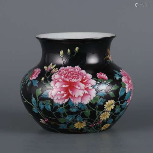 Black Ground Pastel Peony Pattern Slag Bucket