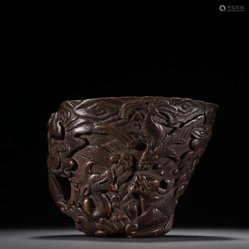 Agarwood Carved Fish-Turned-Dragon Cup