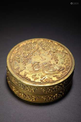 Bronze gilt mandarin ducks playing water lid box