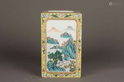 Pen holder with yellow ground window and square landscape pa...