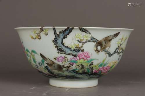 Pastel Flower and Bird Pattern Bowl