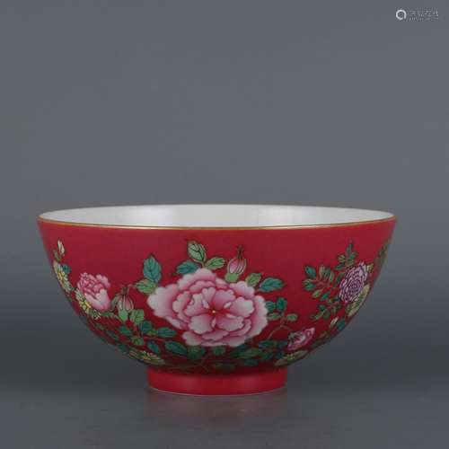 Carmine ground pastel flower pattern bowl